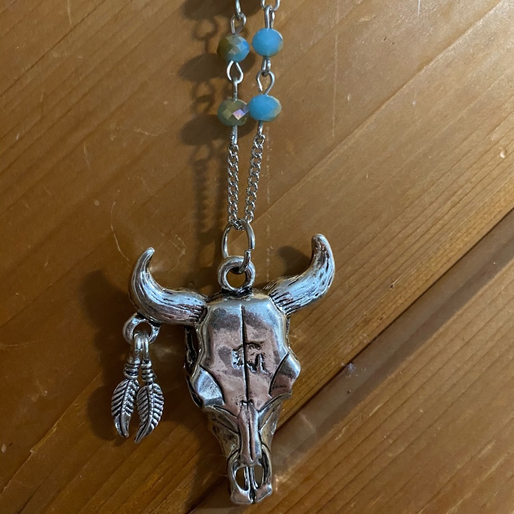 Cow skull long necklace